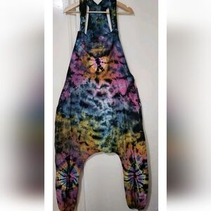 Tie Dye Overalls Dungarees Summer Playsuit Jumpsuit Festival Outdoor Bohemian ML